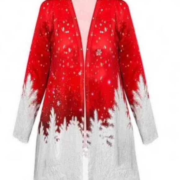 Ladies OXS Open front Sweater jacket Holiday theme print - Picture 5 of 5